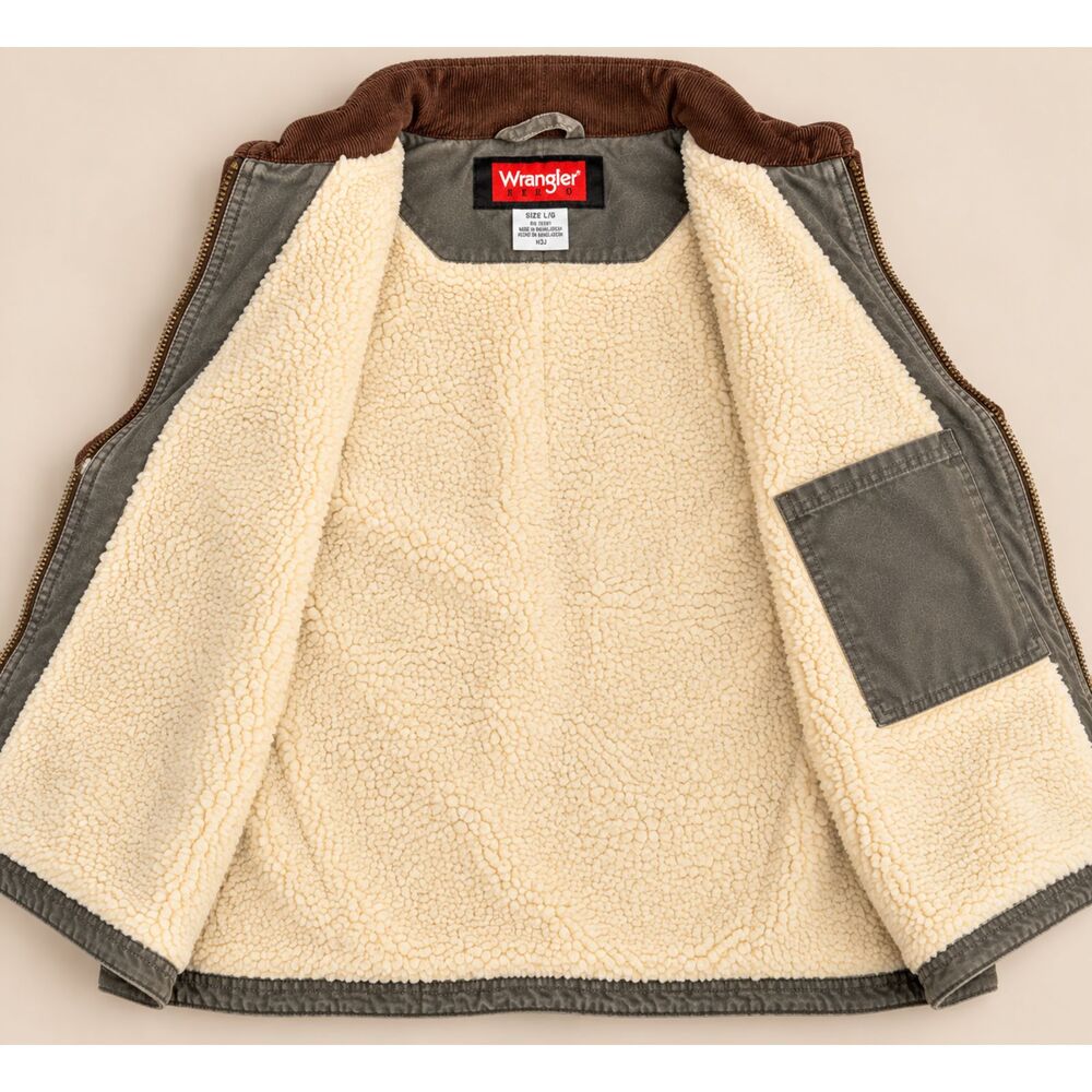 Vintage Wrangler HERO Sherpa Lined Canvas Vest Men’s L Gray Brown Corduroy Workw - Picture 3 of 3